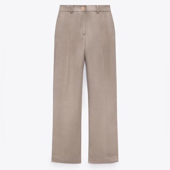 Zara Linen Blend Taupe Trousers - Picture 1 of 6